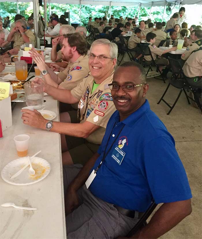 Karl with Boy Scouts in food tent