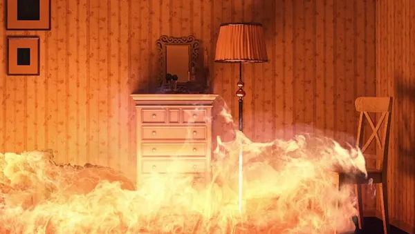 Fire in a bedroom